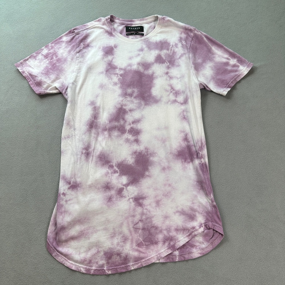 Pacsun T Shirt Mens M Tie Dye SwirlScallop Hem Fit Purple‎ White Street Long Y2K